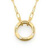 Big Family Circle Link Chain Name Necklace with a Diamond [18K Gold Plated]