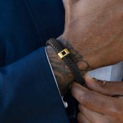Black Leather Men Bracelet with Nano Bible - 18K Gold Vermeil