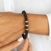 Black Onyx Engraved Spheres Bracelet for Women [Gold Plated]