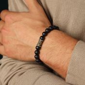 Bracelet Boussole en Onyx Noir pour Homme - Laiton Doré