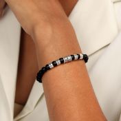 Bracelet Onyx Prénom avec Œil du Mal pour Femme - Cristal Noir [Argent 925]