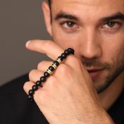  Black Onyx Men Name Bracelet with 0.20 ct Black Diamonds [18K Gold Vermeil]