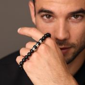  Black Onyx Men Name Bracelet with 0.20 ct Black Diamonds [Sterling Silver]