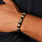 Bracelet Onyx Noir Prénom avec Loup pour Homme