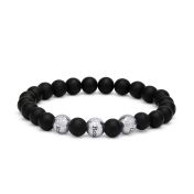 Damenarmband mit schwarzem Onyx – Namenskugeln mit Diamant [Sterlingsilber]