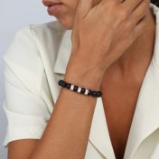 Armband aus schwarzem Onyx mit Gravur für Damen [Sterlingsilber]