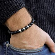 Serene Zwarte Steen Mannen Naam Armband