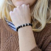 Bracelet Onyx Noir Mat avec Prénoms pour Femme