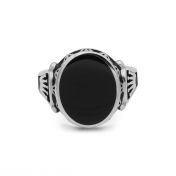 Black Orchid Onyx Men Ring - Sterling Silver