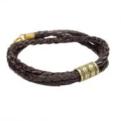 Name Bracelet with Engraved Beads - Gold Plated [Brown Leather]