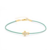 Crystal Cross Bracelet - Green Cord [18K Gold Plated]