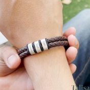 Double Layer Men Name Bracelet - Brown Leather