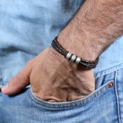 Brown Leather Bracelets for Men  with SIlver Engraved Charms