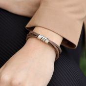 Family Name Bracelet For Women - Gold Plated [Brown Suede]