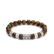 Cross Men Name Bracelet with Brown Tiger Eye Stones