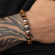 Bracelet Homme Œil de Tigre Marron avec Sphères Personnalisées