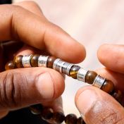 Cross Men Name Bracelet with Brown Tiger Eye Stones