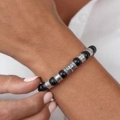 Cross Women Name Bracelet With Black Onyx Stones [Sterling Silver]
