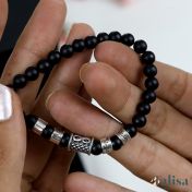 Bracelet Infini Onyx Noir avec Prénoms pour Femme [Argent 925]