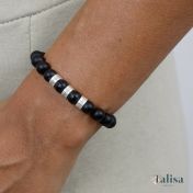 Bracelet Onyx Noir Mat avec Prénoms pour Femme