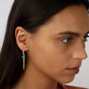 Hoop Earrings with  flower (real emerald stones)and 18K gold vermeil chain