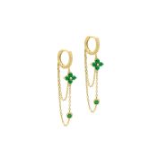 Double Chain Emerald Flower Hoop Earrings [18K Gold Vermeil]