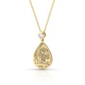 Cherished Spot Engraved Map Necklace with Diamond [14 Karat Gold]