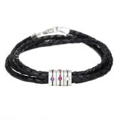 Leather bracelet with birthstones of your choice. Men's bracelets - black wristband