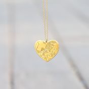 Ties of Heart Engraved Map Necklace [14 Karat Gold]