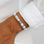 Kompass Armband mit Diamanten und Gravur - Howlite [Sterlingsilber]