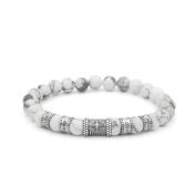 Kompass Armband mit Diamanten und Gravur - Howlite [Sterlingsilber]