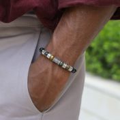 Bracelet Œil de Tigre Vert Prénom avec Boussole pour Homme 
