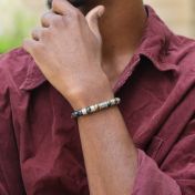 Bracelet Œil de Tigre Vert Boussole avec Prénoms pour Homme 