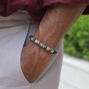 Bracelet Œil de Tigre Vert Boussole Prénoms avec Diamants pour Homme [Argent 925]