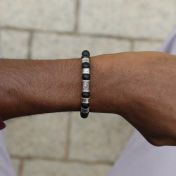 Compass Men Name Bracelet with Black Onyx Stones