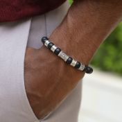 Bracelet Onyx Noir Prénom avec Boussole pour Homme