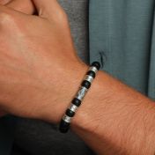 Bracelet Onyx Noir Prénom avec Boussole pour Homme