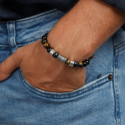 Compass Men Personalized Bracelet made of Green Tiger Eye Stones
