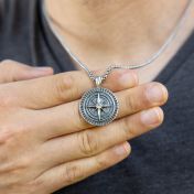 Compass Necklace with Coordinates - Sterling Silver