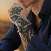 Kreuz Armband aus Picasso Jaspis mit Gravur - für Herren