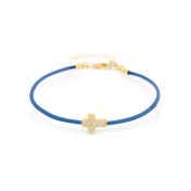 Crystal Cross Bracelet - Blue Cord [18K Gold Plated]