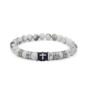 Bracelet Howlite Prénoms avec Croix Noire pour Homme