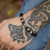 Cross Men Name Bracelet With Black Onyx Stones