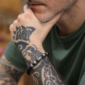 Kruis Mannen Naam Armband Met Zwarte Onyx Stenen
