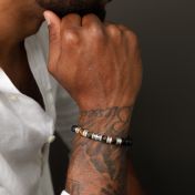 Bracelet Œil de Tigre Vert Prénom avec Croix pour Homme