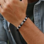 Herren Namensarmband mit Kreuz und Diamanten - schwarzer Onyx [Sterlingsilber]