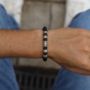 Cross Men Name Bracelet with 0.20 ct Black Diamonds - Black Onyx