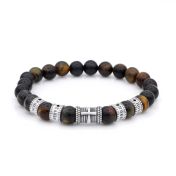 Bracelet Œil de Tigre Vert Croix Prénoms avec Diamants pour Homme [Argent 925]