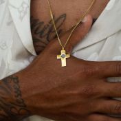 Kreuzkette mit Nano-Bibel für Herren – 750er Gold Vermeil