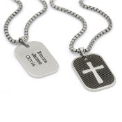 Cross Tag Engraved Necklace for Men - Sterling Silver